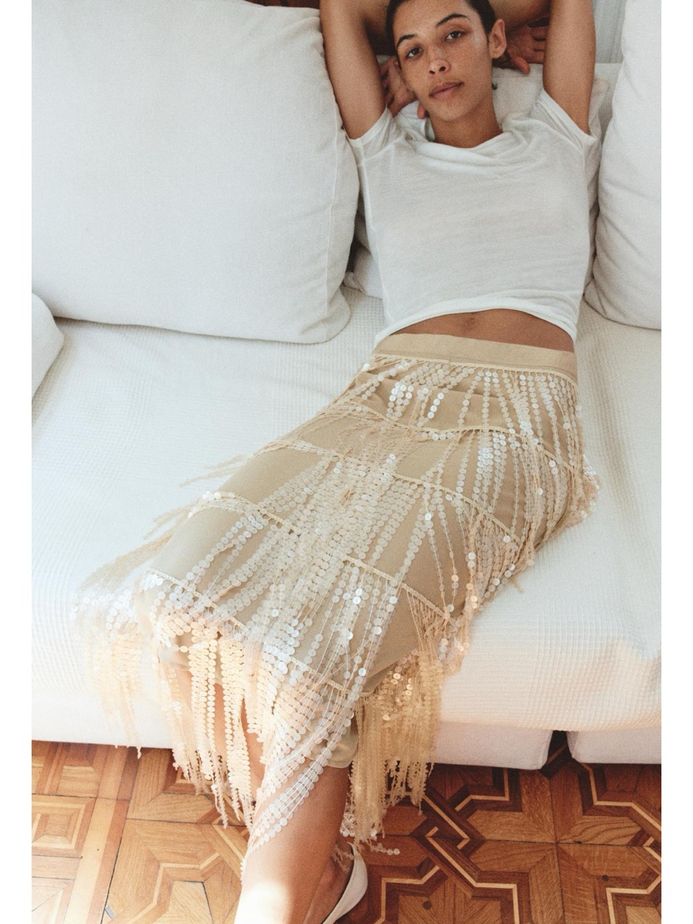 Zara SEQUIN FRINGE MIDI SKIRT - Picture 8 of 12